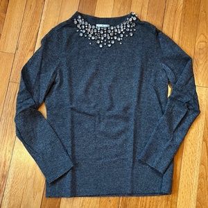 Kate Spade Grey Wool Sweater with Embellished Crystals — Size XS